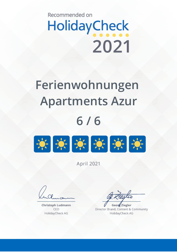 HolidayCheck Certificate 2021 2